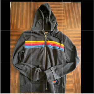 Aviator Nation 5 stripe charcoal zip sweatshirt